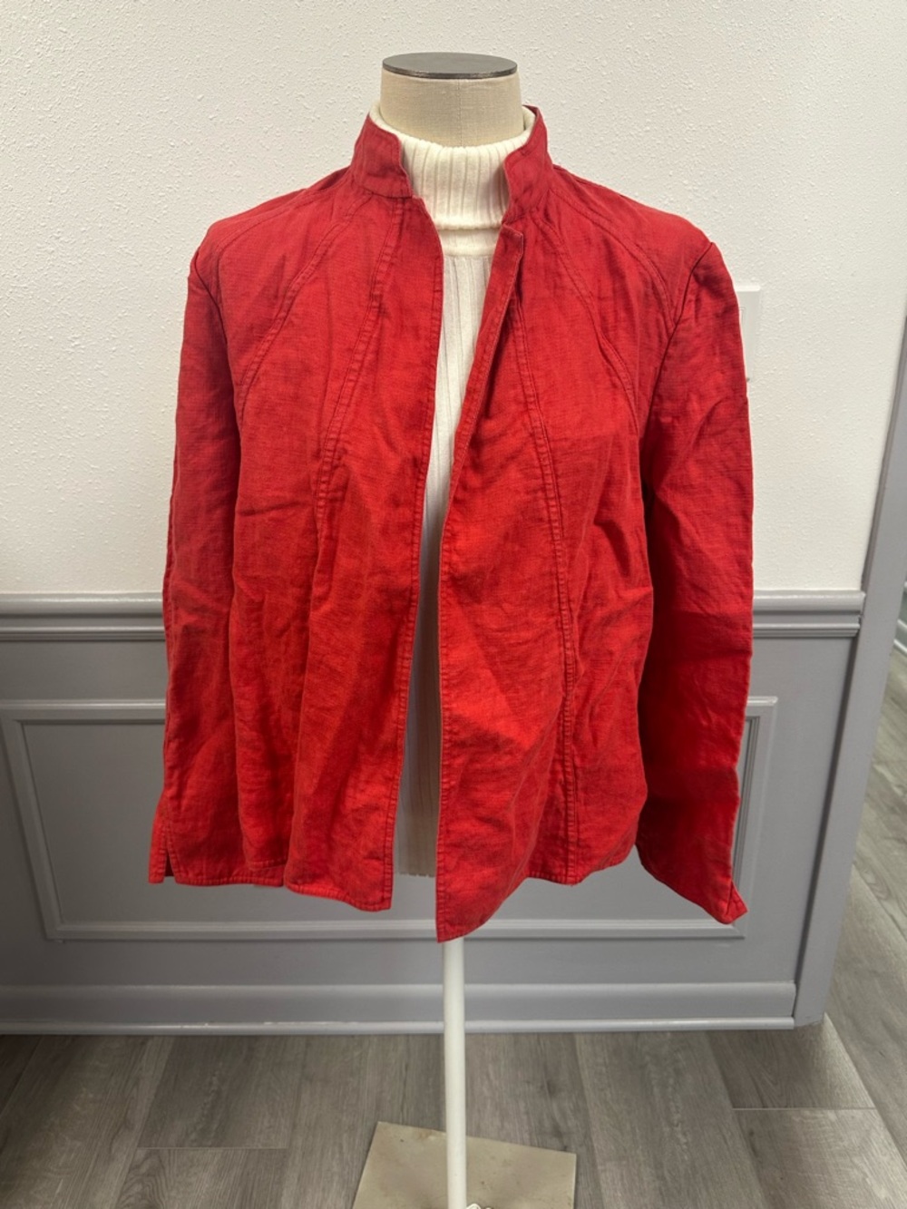 Ellen Tracy Vibrant Red Open-Front Linen Jacket (1022)